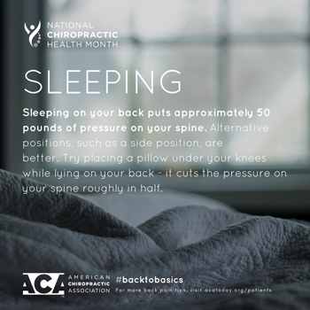 Aaron Chiropractic Clinic recommends putting a pillow under your knees when sleeping on your back.