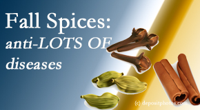 Aaron Chiropractic Clinic likes the cozy three fall spices starting with “C” – clove, cardamon and cinnamon! Their “anti” properties are so healthy