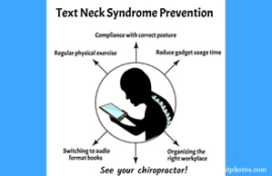 Aaron Chiropractic Clinic presents a prevention plan for text neck syndrome: better posture, frequent breaks, manipulation.